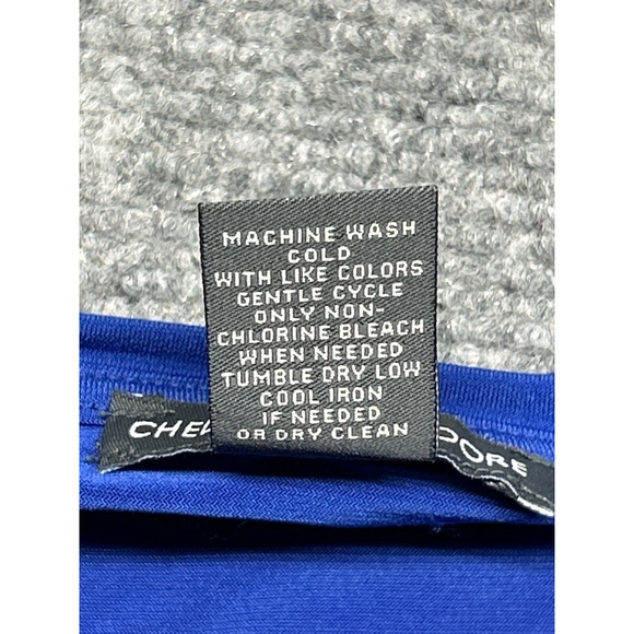 Chelsea & Theodore Top Blouse Womens L Blue Round Neck Ruched Sleeve Stretch New - Picture 6 of 9